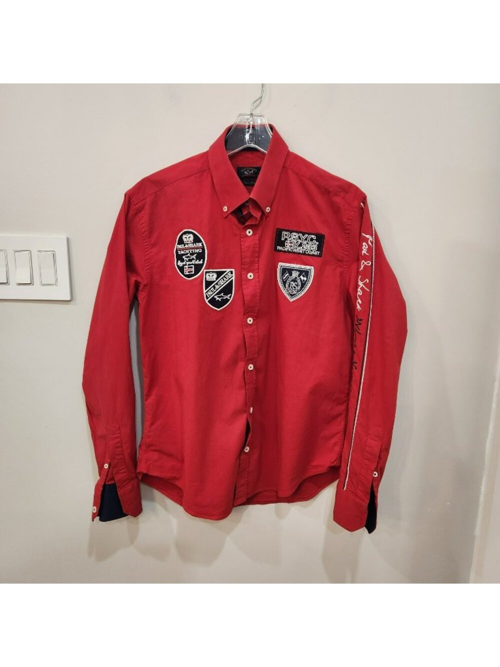 RARE Vintage Paul & Shark Yachting Red Button Down Sailing Shirt Mens 42 XL